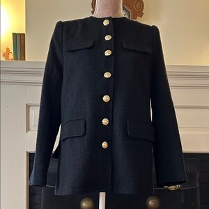 Pomander Place Black Tweed Blazer with Gold Accents